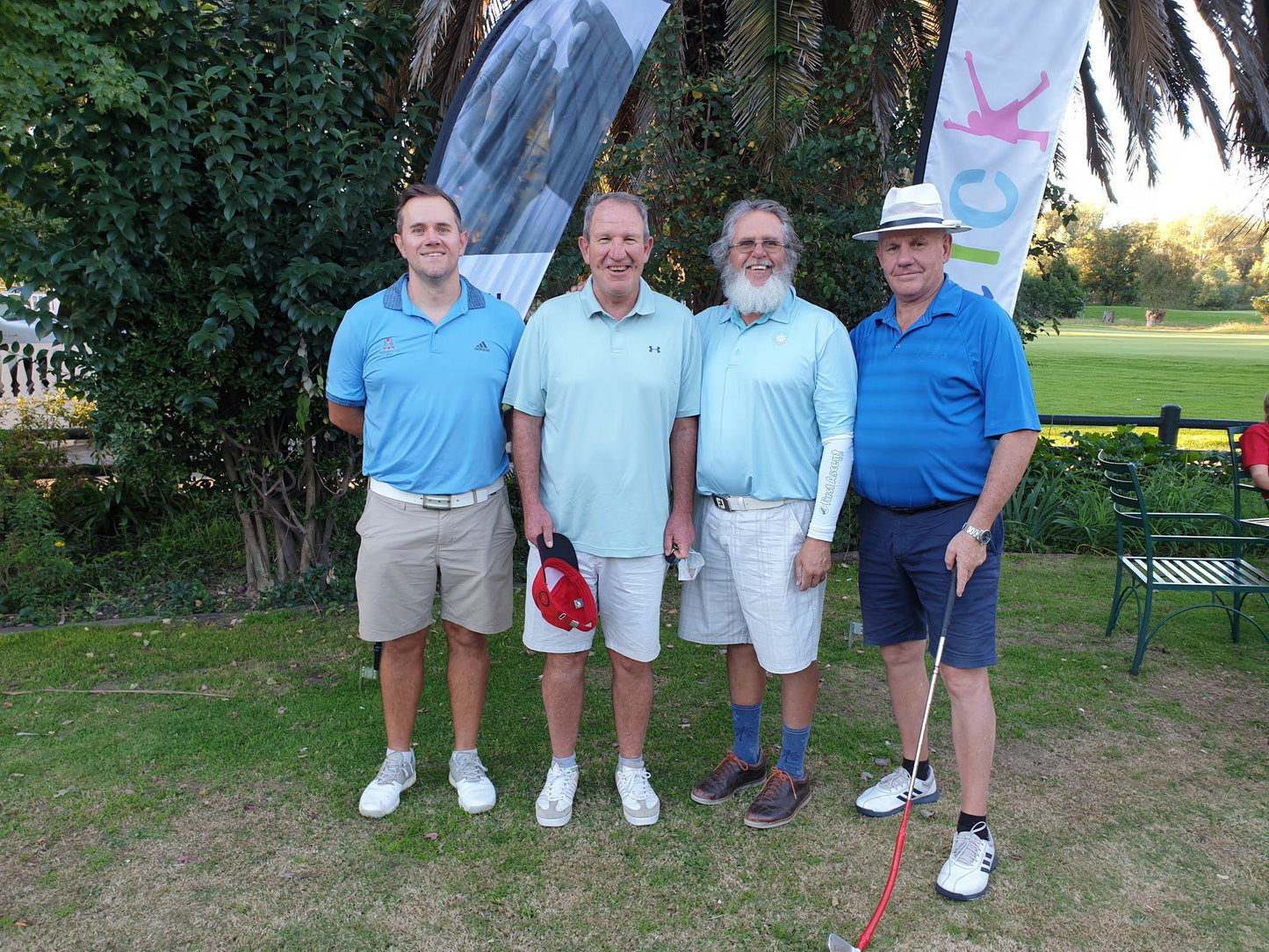 Ball Game, Sport, Golfing, Person, Face, Group, Frontal Face, Male, Adult, Smile, Eyes Closed, Eyes Open, Schoeman Park Golf Club, Maselspoort St, Bloemfontein, Free State, 9301