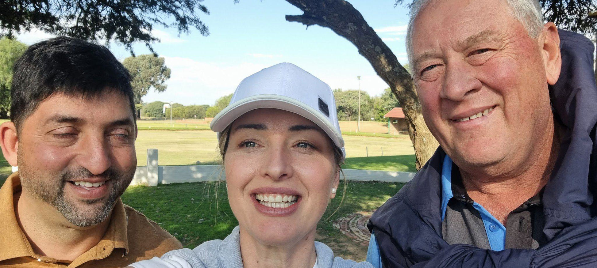 Ball Game, Sport, Golfing, Person, Face, Group, Three Faces, Blond Hair, Frontal Face, Male, Adult, Beard, Smile, Eyes Closed, Elderly, Female, Eyes Open, Hoopstad, Hoopstad