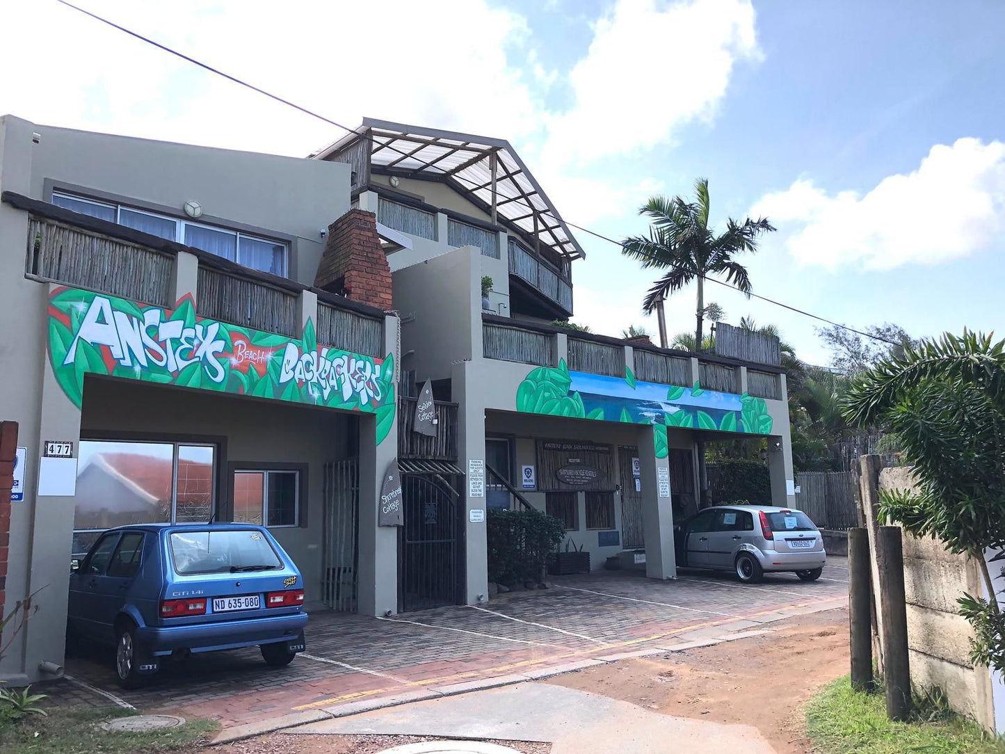 Ansteys Beach Self Catering And Backpackers The Bluff Durban Kwazulu Natal South Africa House, Building, Architecture, Palm Tree, Plant, Nature, Wood, Sign, Car, Vehicle