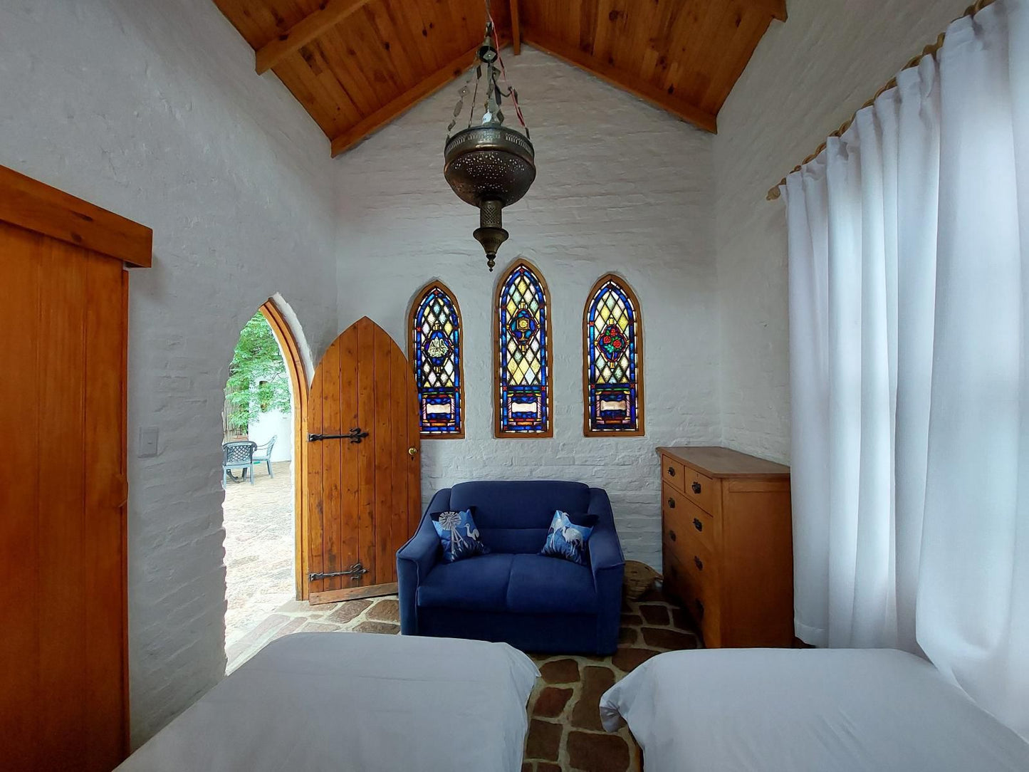 Bethesda Tower Accommodation, The Priory: Stained Glass Room B&B, Window, Architecture, Bedroom