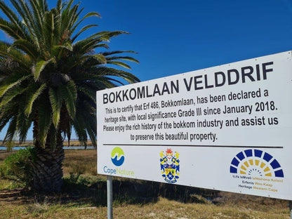 Bokkom Bungalow Velddrif Western Cape South Africa Palm Tree, Plant, Nature, Wood, Sign, Text