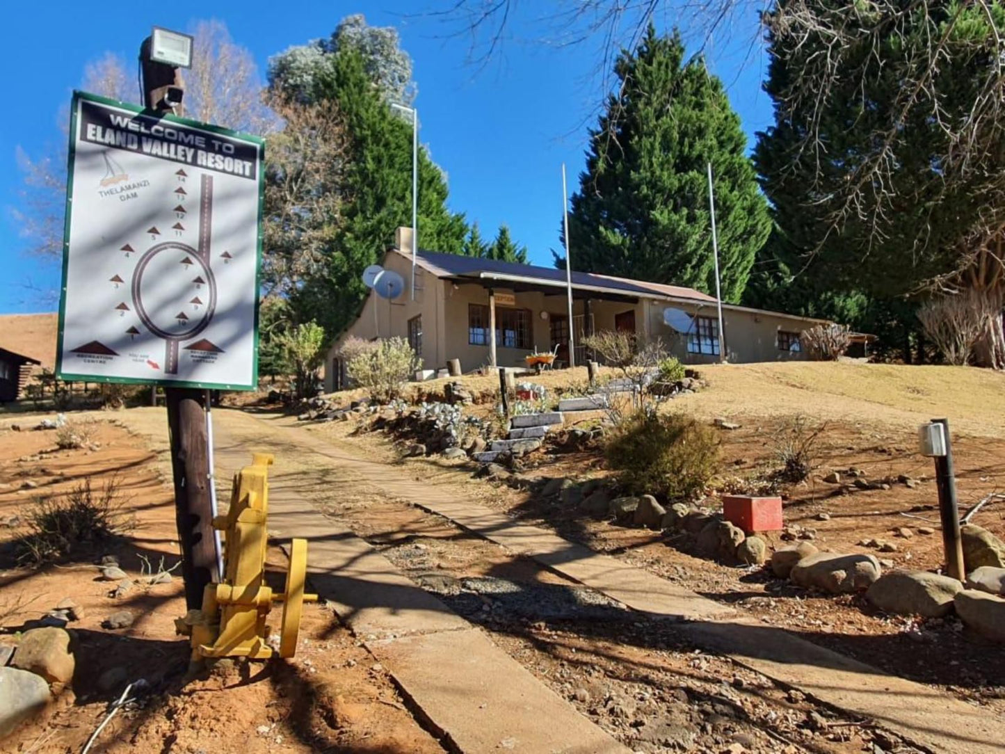 Eland Valley Resort Drakensberg Gardens Kwazulu Natal South Africa Cabin, Building, Architecture, Clock, Sign, Ball Game, Sport