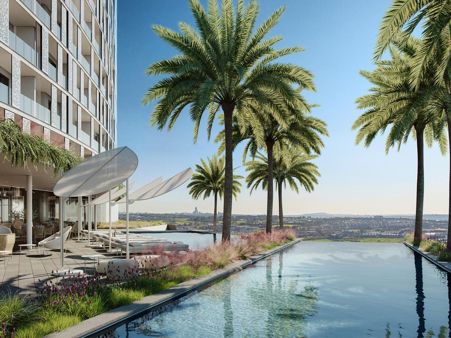 Ellipse Executive Apartments, Palm Tree, Plant, Nature, Wood, River, Waters, Skyscraper, Building, Architecture, City, Swimming Pool