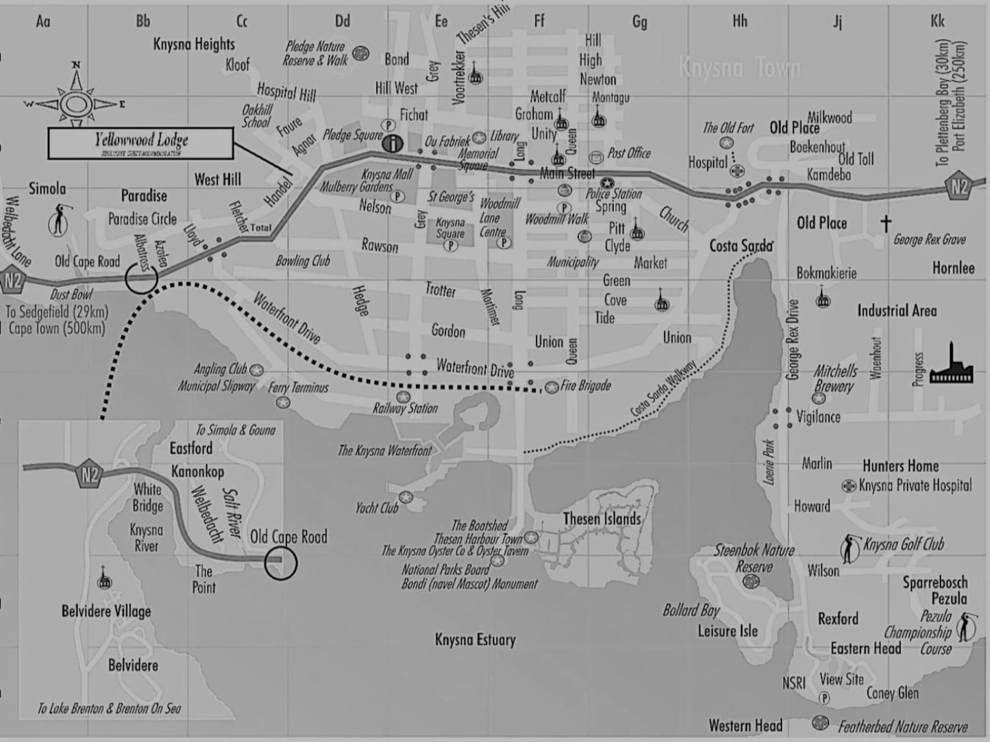 Knysna Yellowwood Lodge West Hill Knysna Western Cape South Africa Colorless, Black And White, Map