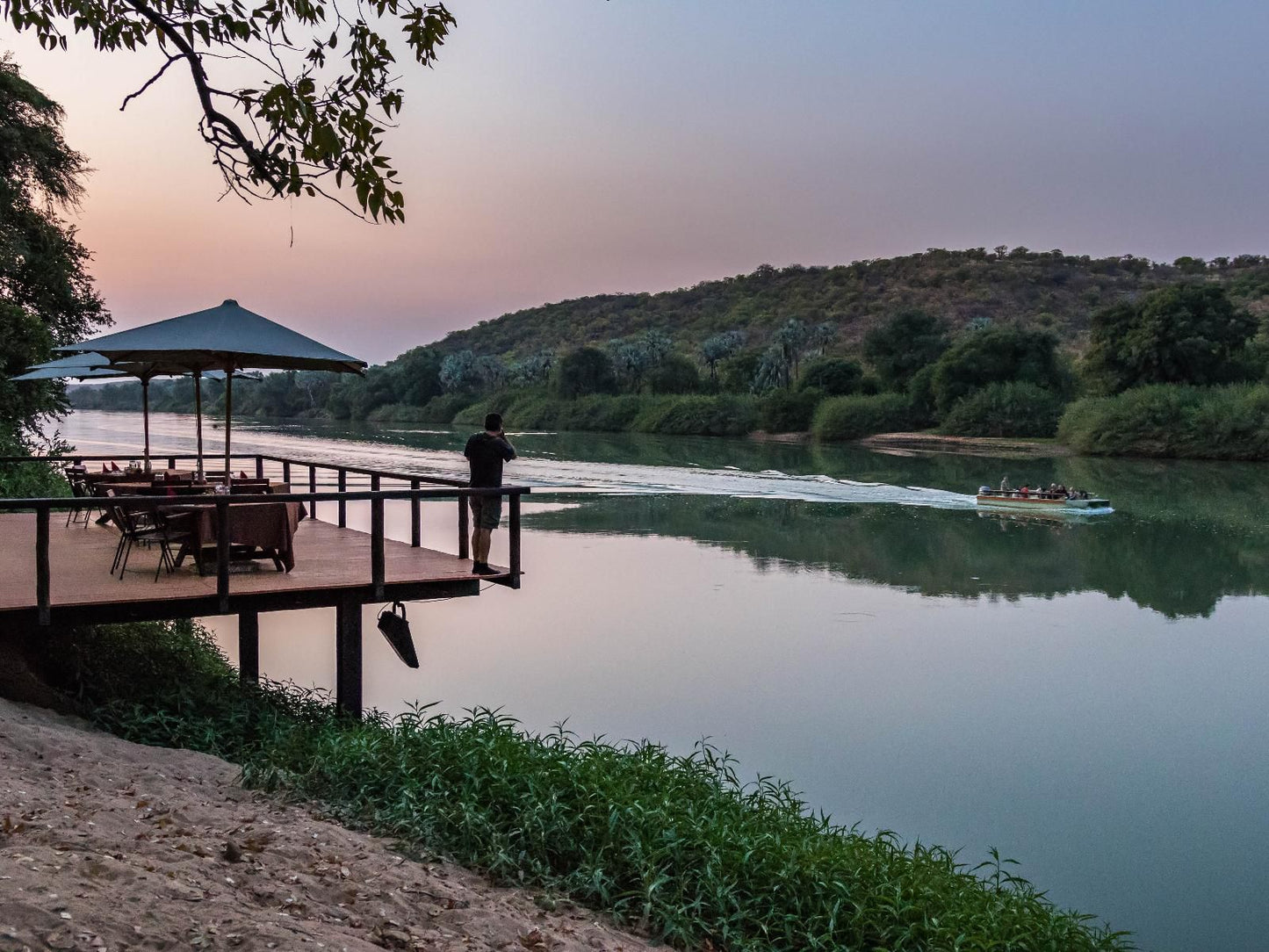 Kunene River Lodge, River, Nature, Waters, Person