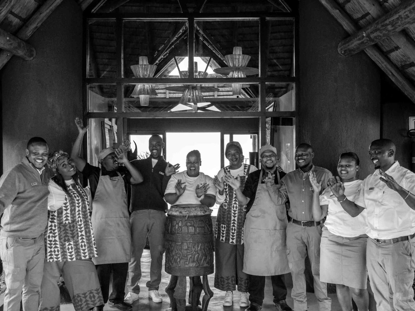 Nambiti Hills Lodge, Face, Person, Group, Colorless, Black and White, Frontal Face, Male, Adult, Eyes Closed, Smile, Beard