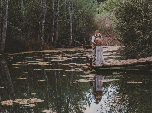 The Red Barn Dullstroom, Bride, Person, Female, Bridal Couple, Wedding, Forest, Nature, Plant, Tree, Wood