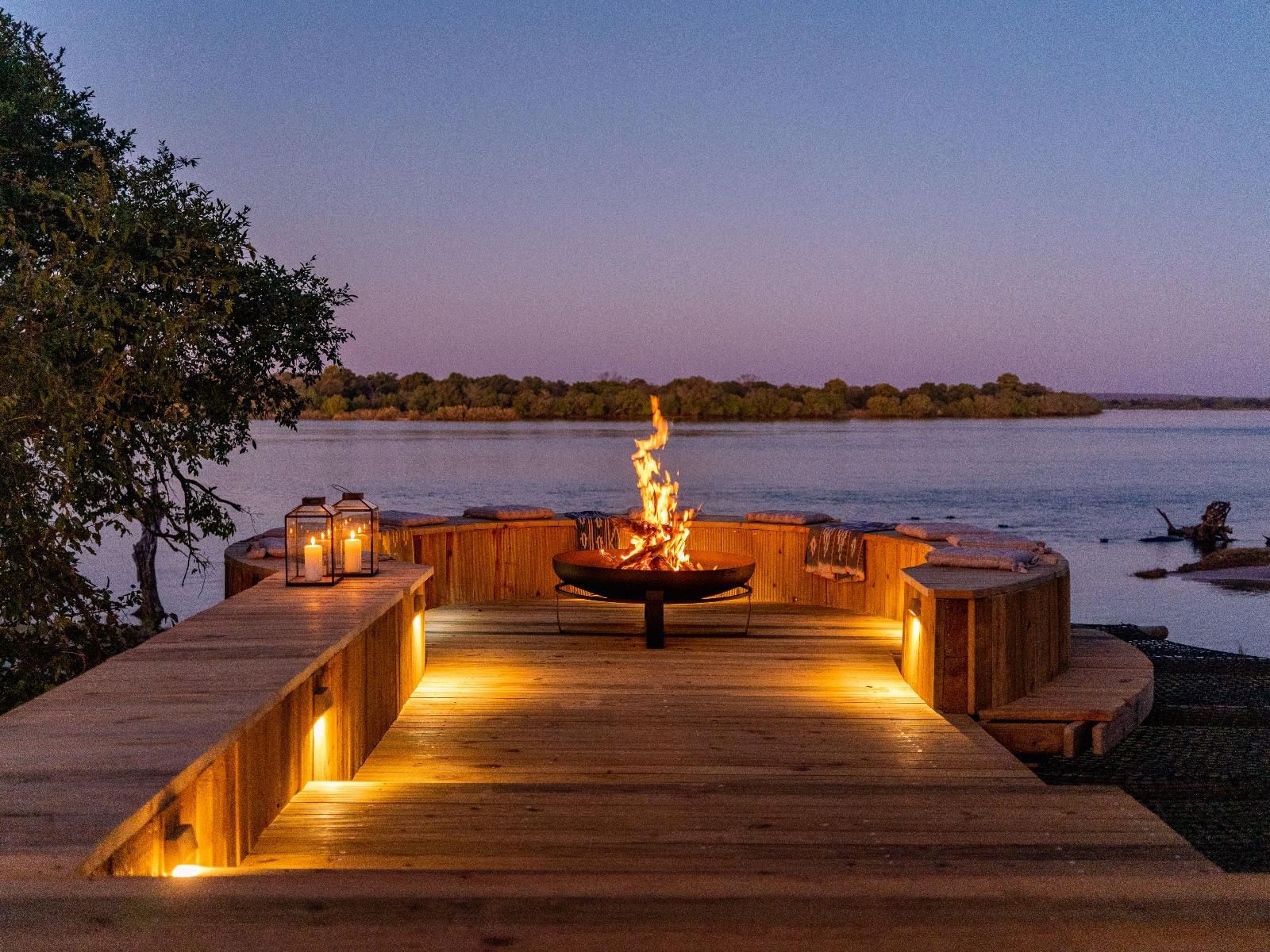 Victoria Falls River Lodge, Luxury Family Tent, Beach, Nature, Sand, Fire